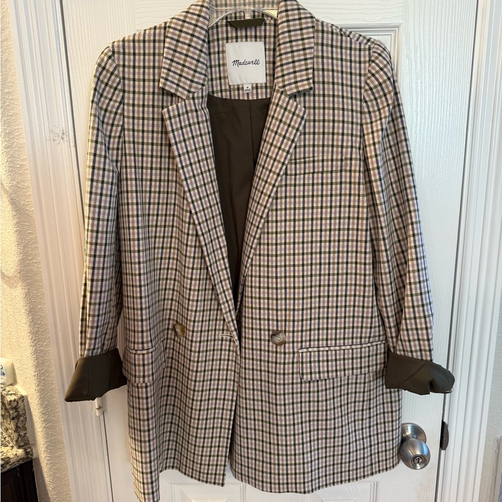Madewell Women's Checkered Oversized Blazer - Black, Tan, Olive Size M